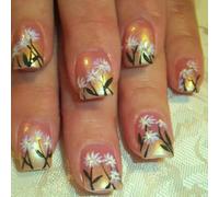 24Pcs Piazza Premere Su Unghie Breve Lunghezza Con Punte Francesi E Disegni Fiore Decori Per Donne E Ragazze Art Primavera Stick On Nail