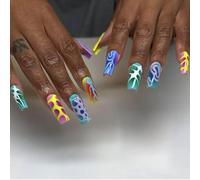 24Pcs Piazza Premere Su Unghie Design Lucido Francese Falso Acrilico Falso Colle Artificiali Su Delle Donne Fench Tip F