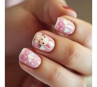 24pcs Piazza Premere Su Unghie Di Lunghezza Corta Con Conigli Modello Unghie Finte Coperture Piene Stick On Unghie Manicure Per Le