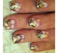 24Pcs Piazza Premere Su Unghie Di Lunghezza Corta Con Punte Francesi E Fiori Disegni Unghie Decors Per Donne E Ragazze Art Unghie F