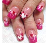 24pcs Piazza Premere Su Unghie di San Valentino Unghie Finte Colorato Cuore Disegni Chiodi Acrilici Lucidi