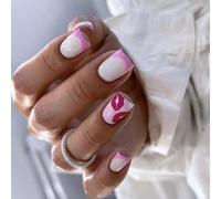 24Pcs Piazza Premere Su Unghie di San Valentino Unghie Finte Francesi Acrilico Unghie Finte Unghie Artifici