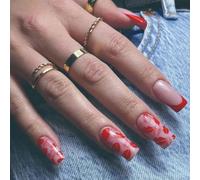24Pcs Piazza Premere Su Unghie di San Valentino Unghie Finte Francesi Acrilico Unghie Finte Unghie Artifici