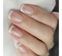 24Pcs Piazza Premere Su Unghie Disegni Lucidi Francesi Falso Acrilico Falso Colle Artificiali Sulle Donne Design