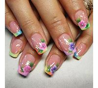 24Pcs Piazza Premere Su Unghie Disegni Lucidi Unghie Finte Francesi Acrilico Falso Colle Artificiali Sulle