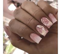 24Pcs Piazza Press On Nails Disegni Lucidi Unghie Finte Francesi Unghie Finte Acriliche Unghie Artifici