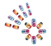 24pcs Piazza Unghie Finte Acrilico Press On Nails Con Tramonto Spiaggia Palma Disegni Manicure Unghie Accessori