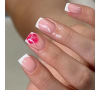 24Pcs Piazza Unghie Finte Brillanti Bianco Lucido Stili Francesi Premere Su Unghie ABS Opaco Punte Corte Elegante Uso quotidiano Ung