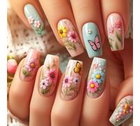 24Pcs Piazza Unghie Finte Premere Su Acrilico Artificiale Colle Finte Su Disegni Punte Francesi Design