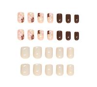 24Pcs Piazza Unghie Finte Premere Su Artificiali Colle Finte Su Disegni Fiore Punte Francesi Regalo Design Un