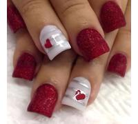 24Pcs Piazza Unghie Finte Premere Su Unghie Artificiali Unghie Finte Colle Su Unghie Valentine Disegni