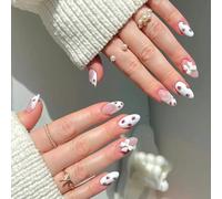 24pcs Premendo Su Unghie Corte Mandorla False Nails Con 3D Archi Disegni Unghie Artificiali Rivestimenti Incollare Su Unghie Manicure
