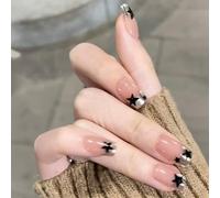 24Pcs Premere Su Unghie Piazza Falso Con Stella Disegni False Colle Su Lucido Artificiale Per Le Donne Fench Tip Finto Unghie