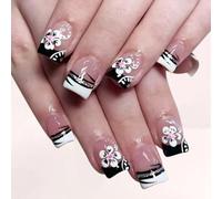 24Pcs Premere Su Unghie Piazze Unghie Finte Con Fiori Disegni Finti Glitter Colle Su Artificiale Per Le Donne Stick Nail