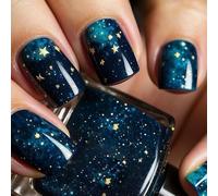 24Pcs Press On Nails Breve Piazza Falso Con Stella Disegni Lucido Stick On Per Le Donne E Le Ragazze Manicure Unghie Artifici