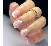 24pcs Press On Nails Primavera Stile Francese Floreale Breve Piazza Unghie Finte Per Eleganti Dita Con Finitura