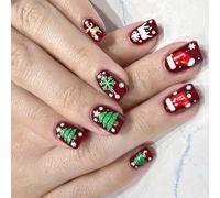 24Pcs Press On Nails Tips Gold Foil Stripe Natale fiocco di neve quadrato unghie artificiali set lucido fiocco di neve bastone sul chiodo