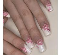 24pcs Press Su Unghie Cofanetto Su Francese Falso Disegni Falso Regali Artificiali Per Le Donne Ragazze Ballerine Caffè Chiodo Falso