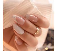 24pcs Press Su Unghie Francese Acrilico Mandorla Mandorla False Stick Su Facile Da Applicare Per Diverse Occasioni Elegante Design Chiodo