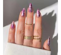 24pcs Press Su Unghie Set Con Dettagli A Strisce Mandorla Finte Unghie Finte Finte Per Unghie Artificiali