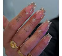 24pcs Primavera Stile Francese Strass Corto Quadrato Falso per Eleganti Dita Con Finitura Lucida Breve Quadrato Premere su