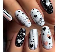 24pcs Quadrato Finto Unghie Premendo Unghie Artificiali Unghie Finte Colla Su Unghie Disegni San Valentino Chiodi Francesi Suggerimenti