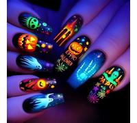 24PCS Riutilizzabili Halloween Unghie Arte Fantasma Web Modelli Press-On ABS Unghie Per Le Donne Halloween Costume Nail
