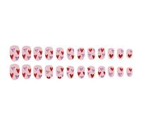 24pcs San Valentino acrilico unghie finte a forma di mandorla corta unghie artificiali cuore lucido finitura stampa sulle unghie per i dati