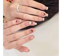 24Pcs San Valentino Acrilico Unghie Finte Piazza Corta Unghie Artificiali Cuore Punte Francesi Premere Su Moda Donne Quick Applicare