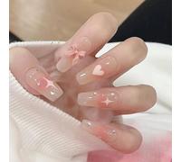 24Pcs San Valentino Lungo Coffin Press On Nails Full Covers Cuore Stella Archi Disegni Acrilico Artificiale Su Unghie Unghie Finte