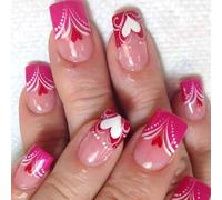 24pcs San Valentino Tema Press On Nails Forma Quadrata Stick On Unghie Colorate Amore Cuore Acrilico Chiodi Per Le Donne