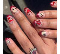 24pcs San Valentino Unghie Da Incollare Pizzo Francese Unghie Artificiali Cuore Da Imprimere Unghie Manicure Accessori Per Le Donne