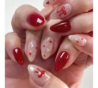 24pcs San Valentino Unghie Da Incollare Pizzo Francese Unghie Artificiali Cuore Da Spingere Le Unghie Con Manicure Accessori