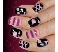 24pcs San Valentino Unghie finte Cuore Musicale Scintillante Press On Tipo per le Donne Confortevole Tutto il Giorno Indossare Dolce Glittering Francese Tip