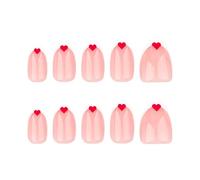 24pcs San Valentino Unghie Francesi Breve Mandorla Press on Elegante Cuore Disegni Stick on Manicure Accessori Eleganti Cena Unghie