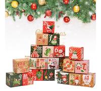 24Pcs Scatole Calendario dell'avvento, Calendario dell’Avvento da Riempire, Calendari dell'avvento Fai da Te, Scatole Regalo di Natale Sacchettini di Carta Kraft per Caramelle Cioccolatini Biscotti