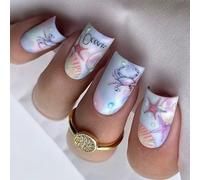 24Pcs Shell Design Press On Nails Con Texture Blu Falso Full Covers Stick Per Appello Alla Moda Stampa Nail