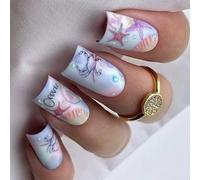 24Pcs Shell Design Press On Nails Con Texture Blu Falso Full Covers Stick Per Appello Alla Moda Stick Nail