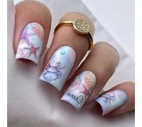 24pcs Shell Design Press Su Unghie Con Texture Blu 3D Unghie Finte Rivestimenti Interi Incollare Su Unghie Per Attrazione Alla Moda