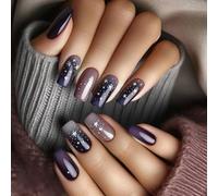 24Pcs Square Press On Nails Inverno Blu Starlit Full Covers Unghie Finte Set Stick On Manicure Per Le Donne Ragazze Ufficio Usura Nail