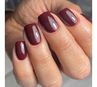 24Pcs Square Press On Nails Vino Rosso Francese Falso Acrilico Falso Colle Artificiali Su Per Le Donne Colle Acriliche Sul Chiodo Per Le Donne Trasparente