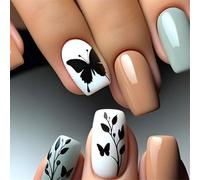 24pcs Square Press Su Unghie Strass Chiodi Finte Francesi Finte Chiodi Acrilici Falsi Adesivi Artificiali Su Per Donne Bastone Finto Chiodo