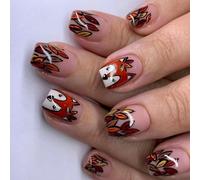 24pcs Squirrel Lucido Stampa Unghie Artificiali Premere Chiodi Punte Veloci E Radianza Set Unghie Quadrate Quadrate A Cortocircuito