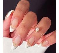 24Pcs Stick On Nails Forma di Mandorla Artificiale Premere Su Con Lattea Francese Dettaglio Accessori Per Le Donne French Manicure Unghie Artificiali
