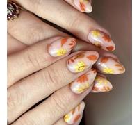24pcs Thanksgiving Stick On Nails Mandorle Halloween Press Su Unghie Maple Foglie Design Unghie Artificiali per Chiodi Festive Mandorle False