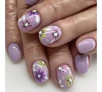 24pcs unghie acriliche corte quadrate floreali unghie finte veloci e facili da applicare per un look alla moda