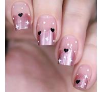 24pcs unghie artificiali stile francese San Valentino con design unico a forma di stella, premere la stampa decorativa per manicure sulle unghie