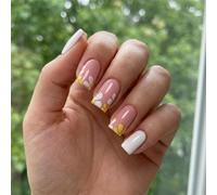 24PCS Unghie finte Breve Fiore Design Press On Nails Mandorla Tips Chic Nude Floreale Francese Falso Estate Stick On per le Donne Manicure FAI DA TE