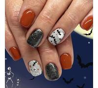 24Piece Halloween Press on Nails Plastic Artificial Nails Featuring Ghostly and Bat Designs for Costume Parties Accessorie Bat Skull Star Nail Art