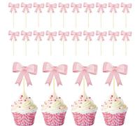 24pz Decorazioni per Cupcake con Fiocco Rosa, Decorazioni per Torte con Fiocco Graziosi Plettri per Cupcake con Fiocco Accessori per Foto con Fiocco per Torte per Matrimoni Compleanni